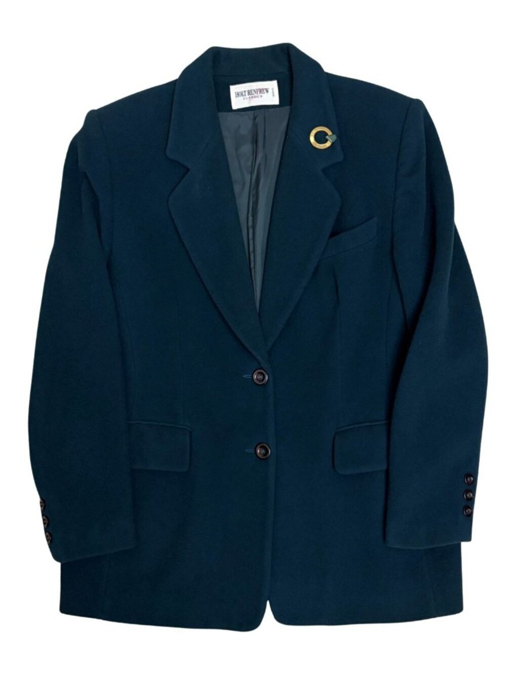 HOLT RENFREW Vintage Luxury Blazer Jacket Green Retro Business Coat Womens 12